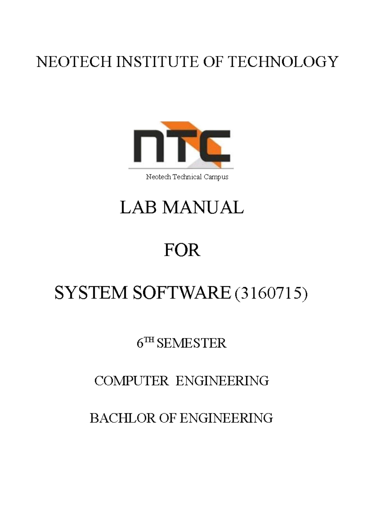 Lab Manual for System Software (3160715) - Computer Engineering 6th Sem ...