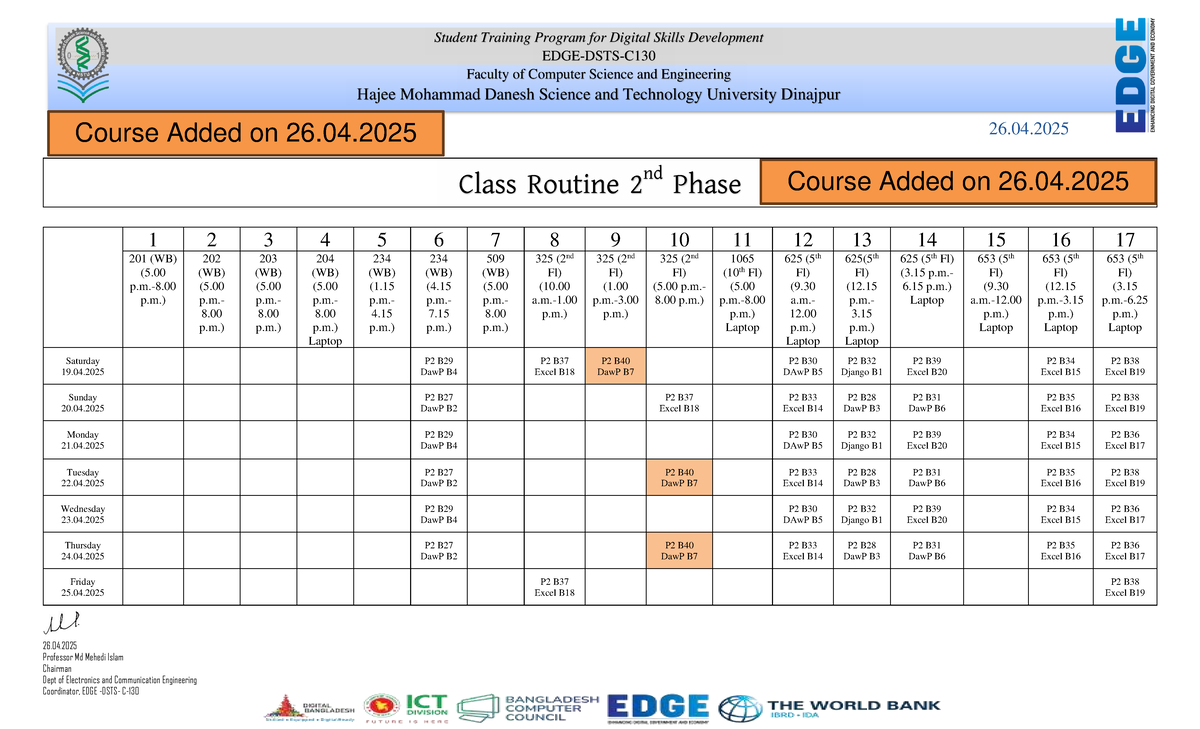 Class Routine for 2nd Phase New Course Added on 26 - 26 .04. 26 .04 ...