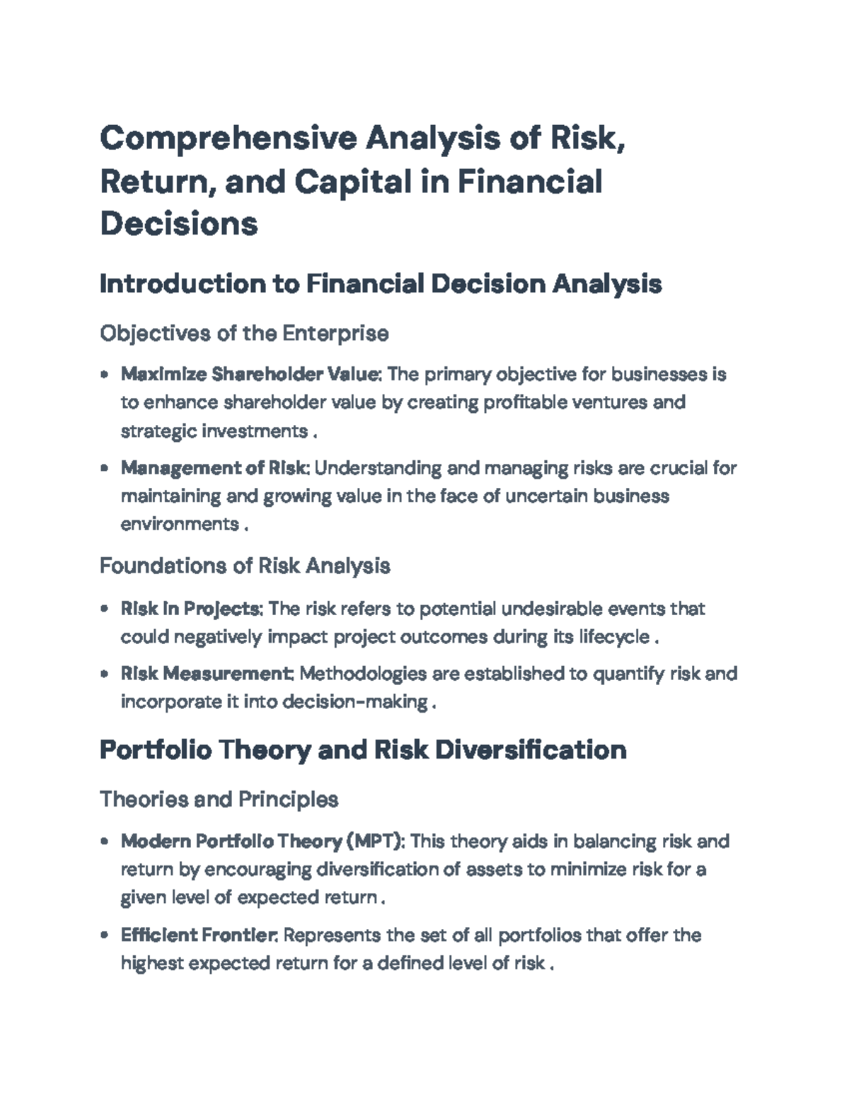 Comprehensive Risk and Return Analysis in Financial Decision Making ...