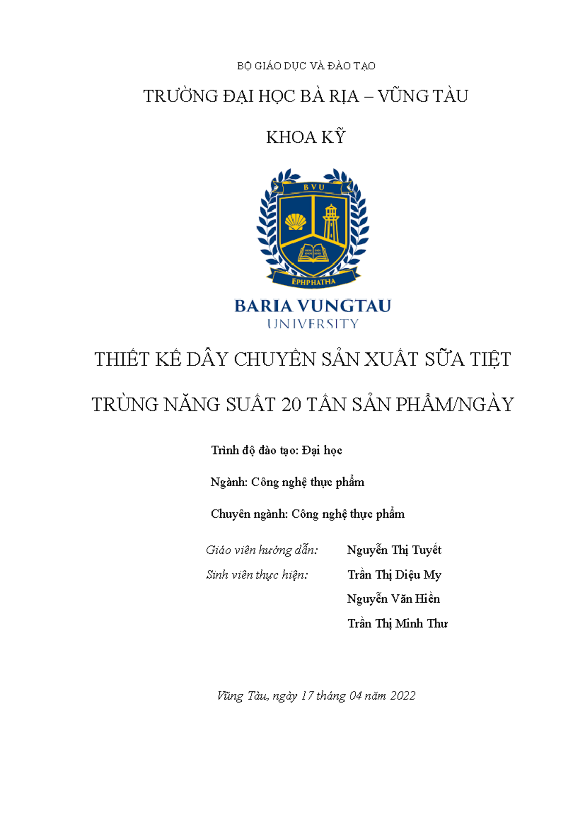 Đồ Án Công Nghệ: Thiết Kế Dây Chuyền Sản Xuất Sữa Tiệt Trùng 645055684 - Document Preview