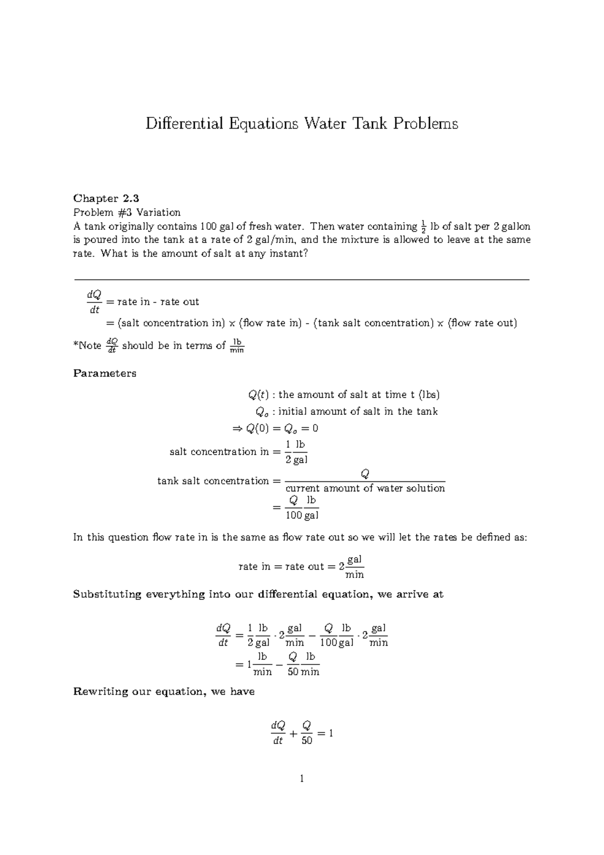 Chapter 1 Lecture 4 Tank Problems - Math - Studocu