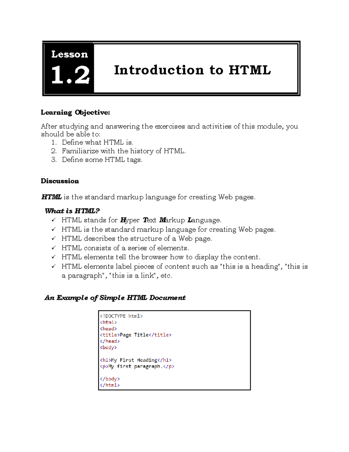 Module 1-2: Introduction to HTML - Learning Objectives & Key Concepts ...