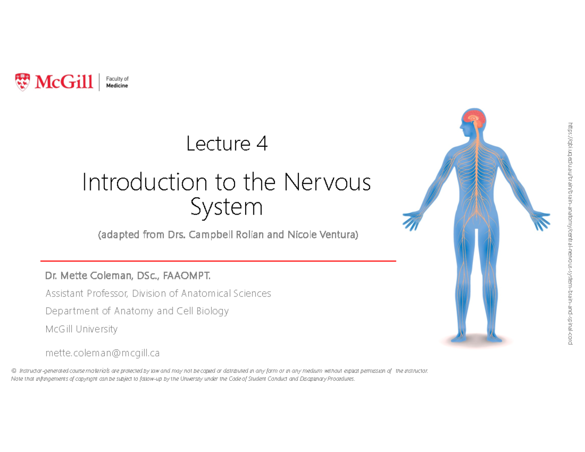 ANAT 315 - L3 Intro to the Nervous System F2024 - Dr. Mette Coleman ...