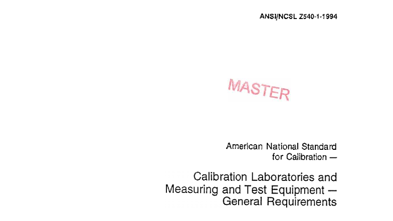 ANSI-NCSL Z540: General Requirements for Calibration Laboratories - Studocu