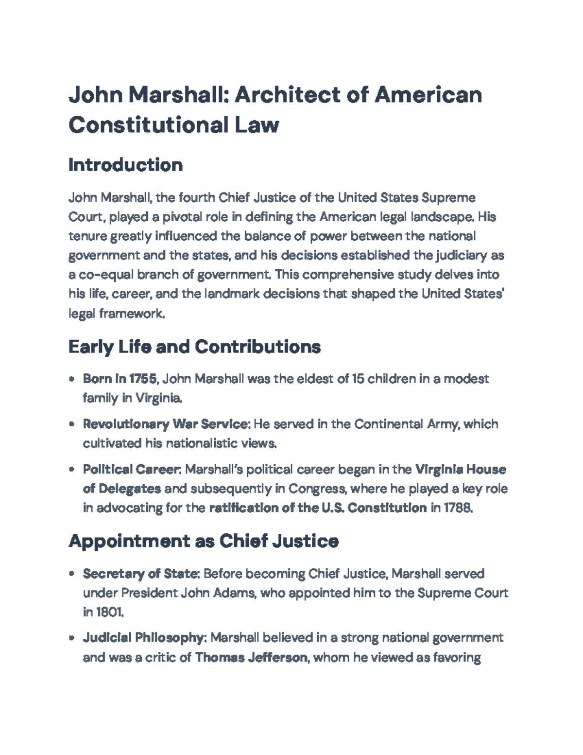 John Marshall: Architect of American Constitutional Law - A Study ...