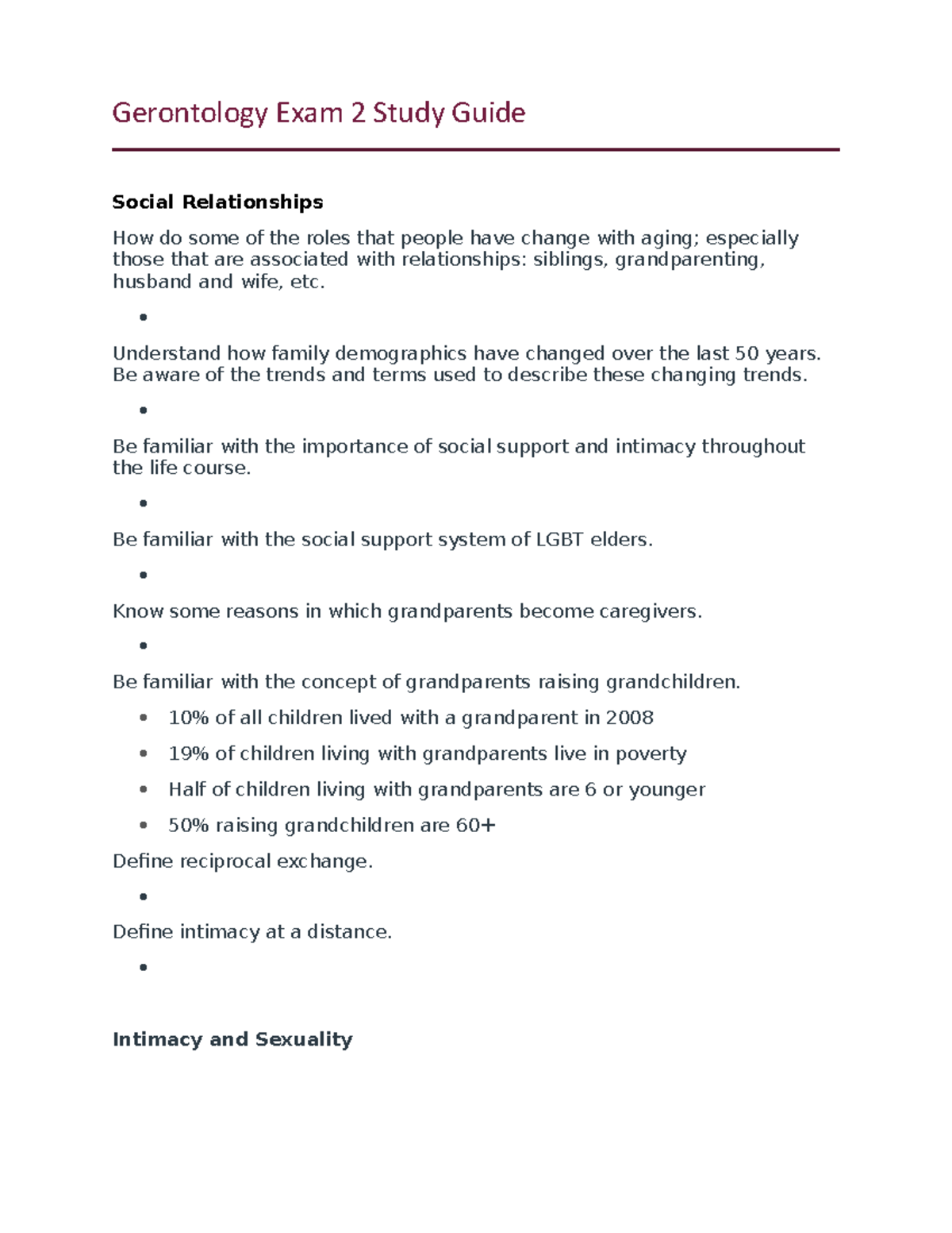 Gerontology Exam 2 Study Guide - Gerontology Exam 2 Study Guide Social ...