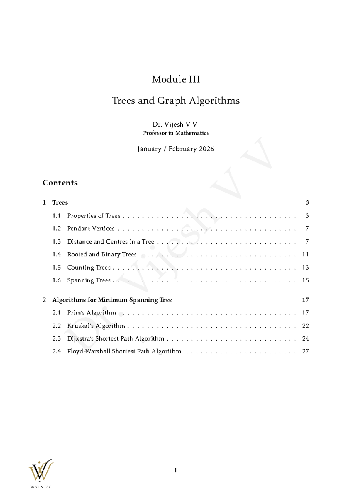 Module III Notes on Trees and Graph Algorithms - Studocu