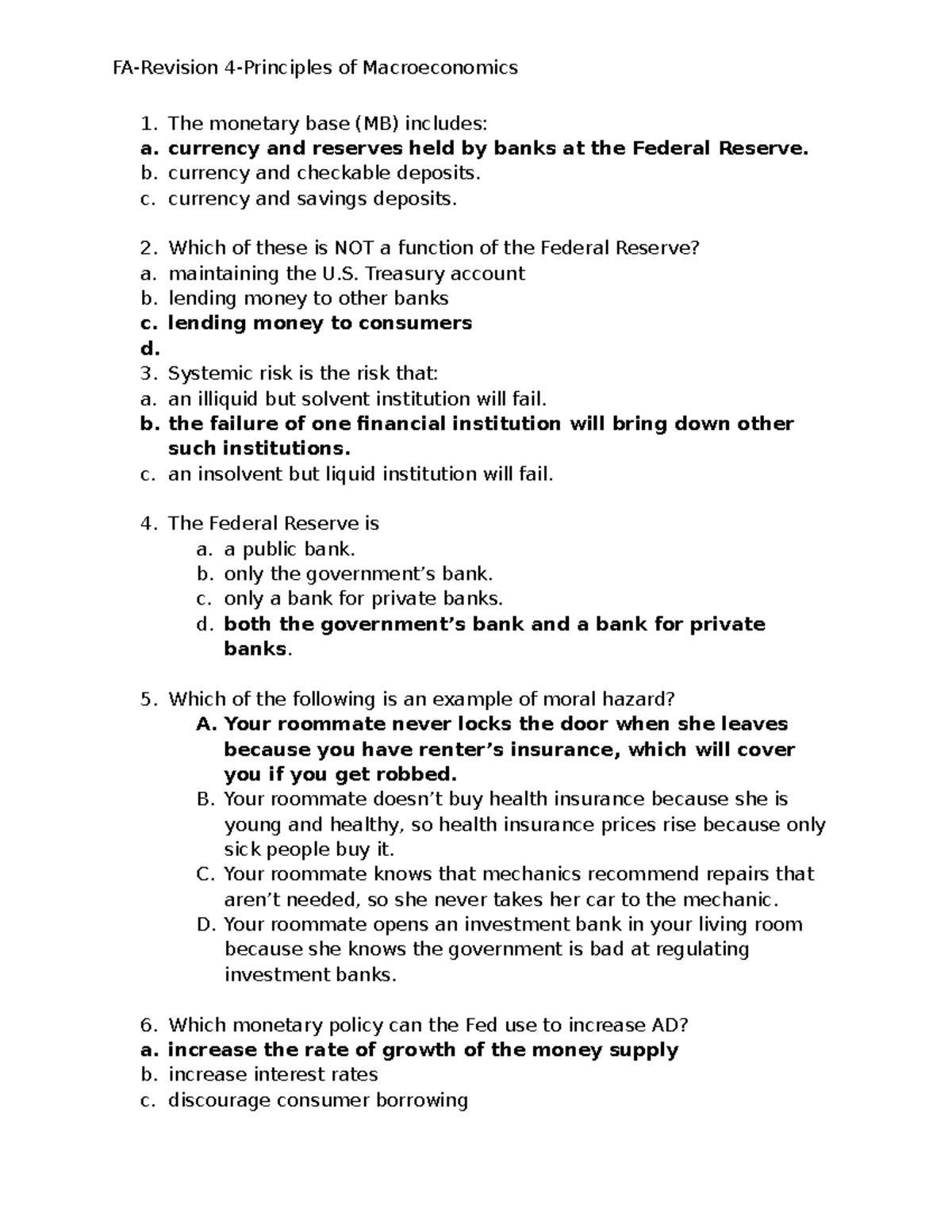 Final Exam Study Guide for FA-Revision 4 - Principles of Macroeconomics ...