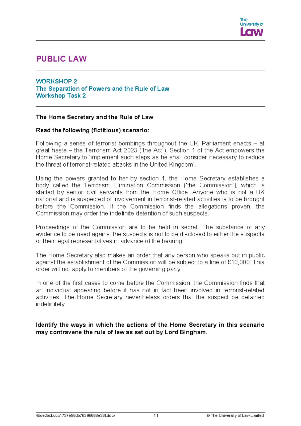 PUBLIC LAW WORKSHOP 2: Home Secretary & Rule of Law Analysis Task 2 ...