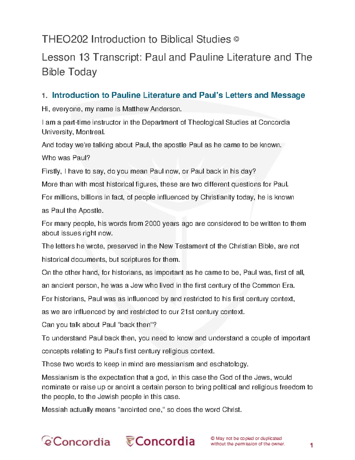 THEO202 Lesson 13 Transcript: Understanding Paul and His Letters - Studocu