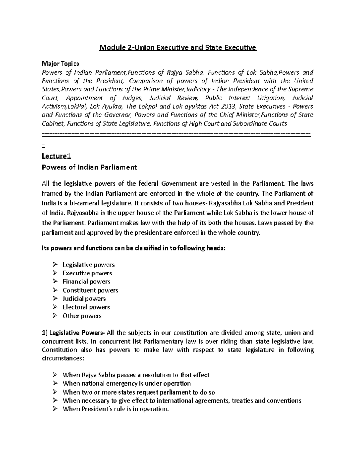 Unit -2 Constitution of India - Module 2-Union Executive and State ...