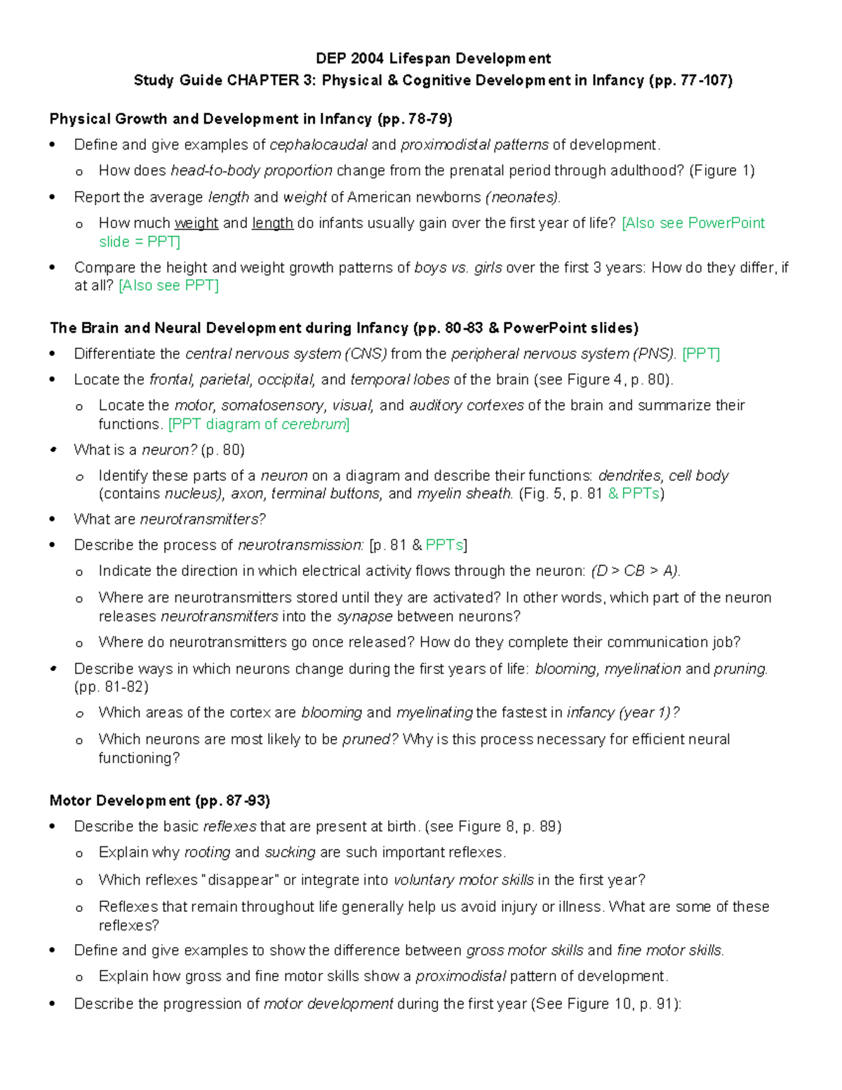 DEP 2004 Lifespan Development Study Guide: CH 3 - Physical & Cognitive ...
