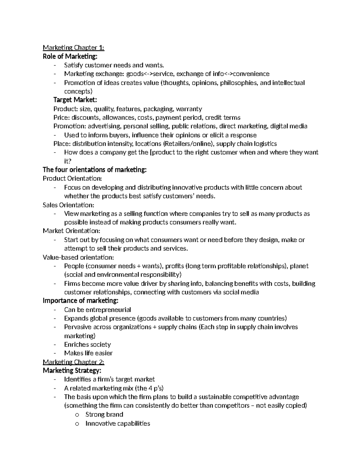Marketing Chapter 1 Summary - Key Concepts and Strategies - Studocu