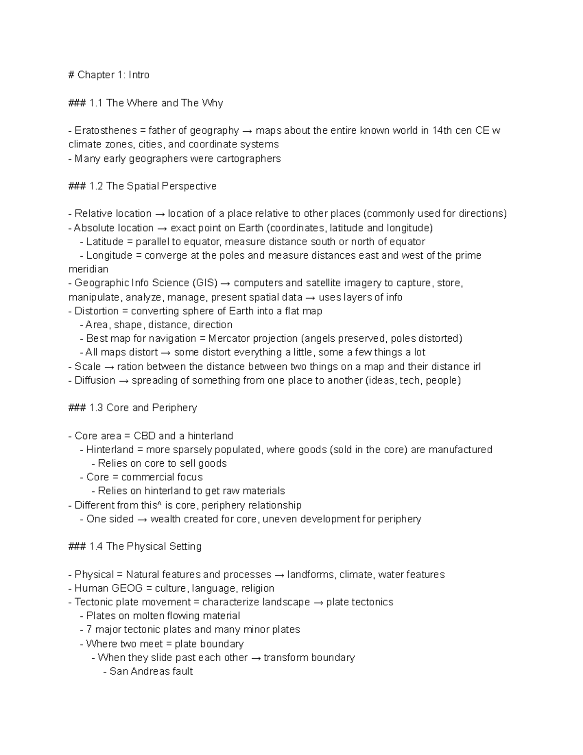 Ch 1 GEOG notes - Chapter 1 - Chapter 1: Intro 1 The Where and The Why ...