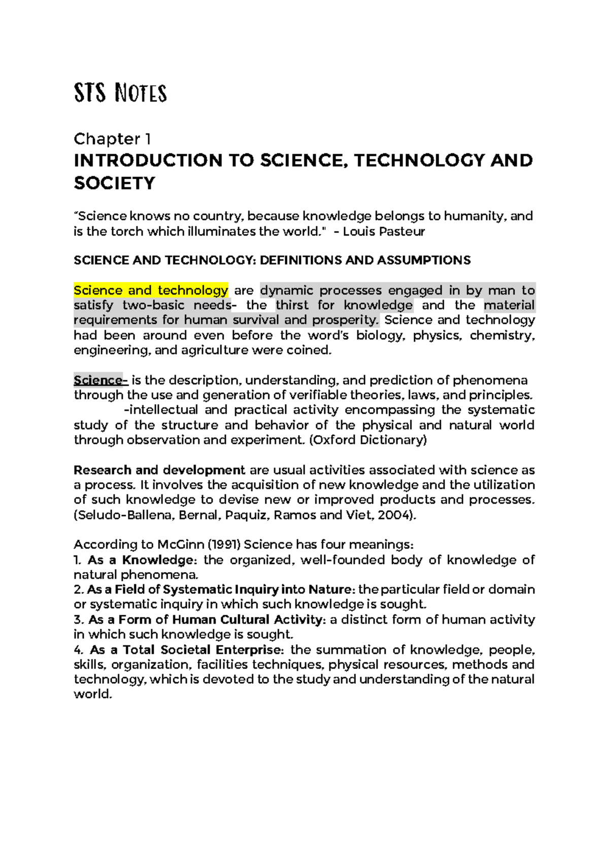 STS 101: Science, Technology, and Society Comprehensive Notes - Studocu