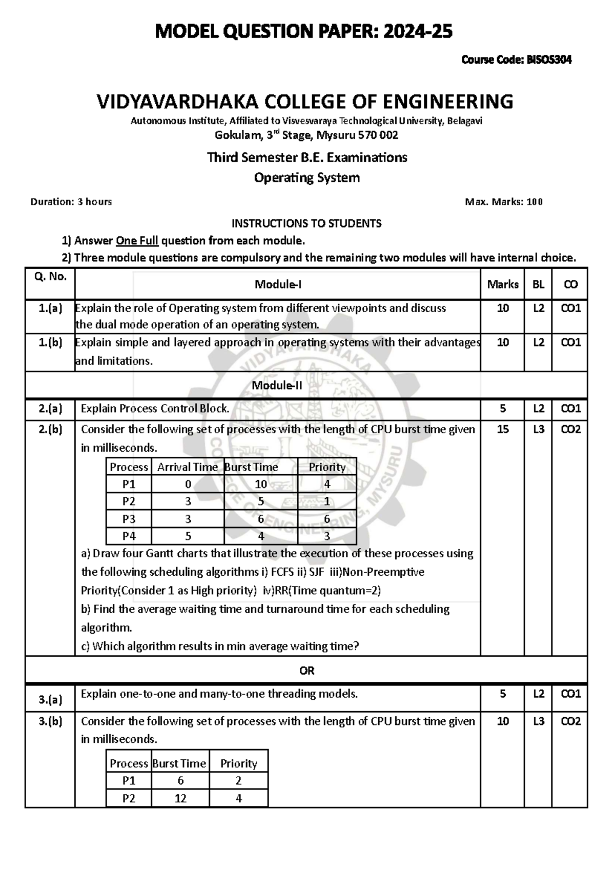 OS-QP - Operating System Third Semester Exam Questions and Solutions ...