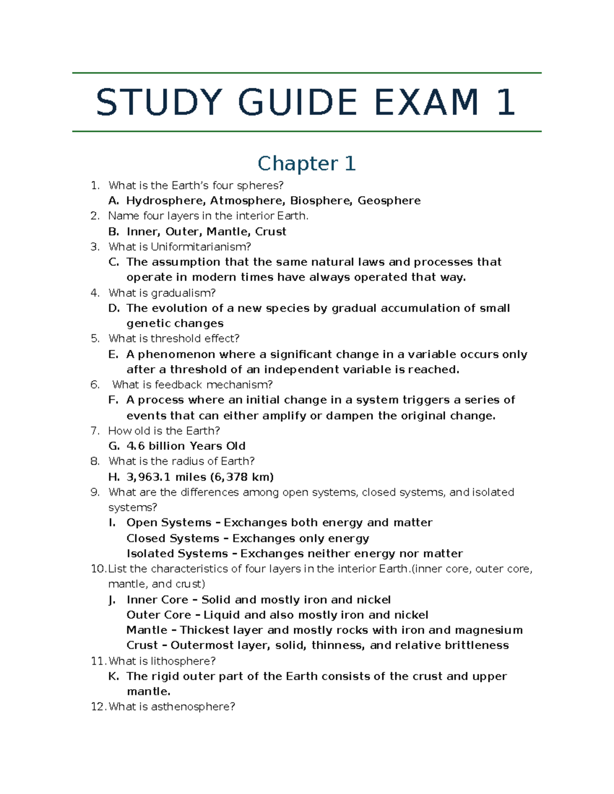 STUDY GUIDE: Exam 1 - Earth Science Concepts and Principles - Studocu