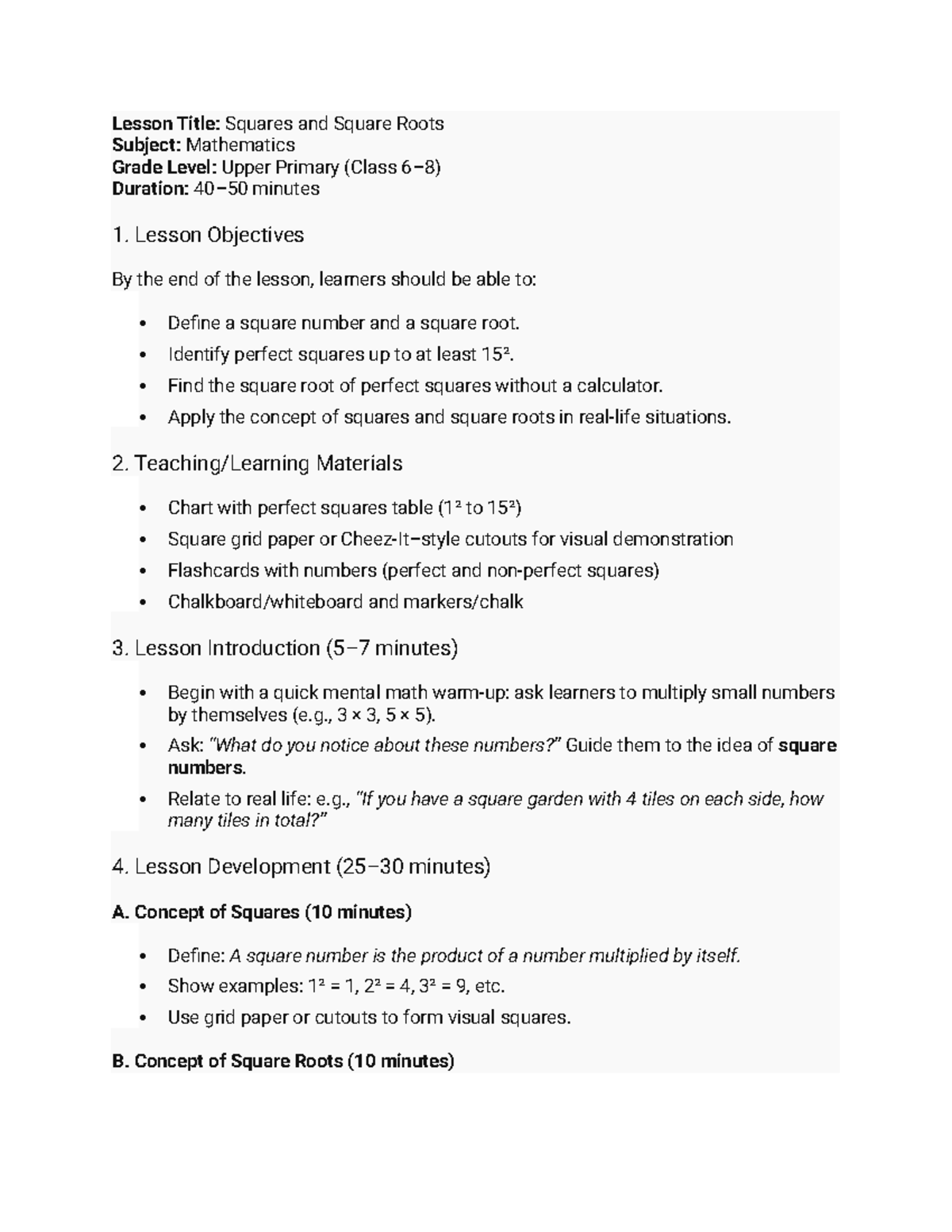 Mathematics Lesson: Understanding Squares & Square Roots (Upper Primary ...