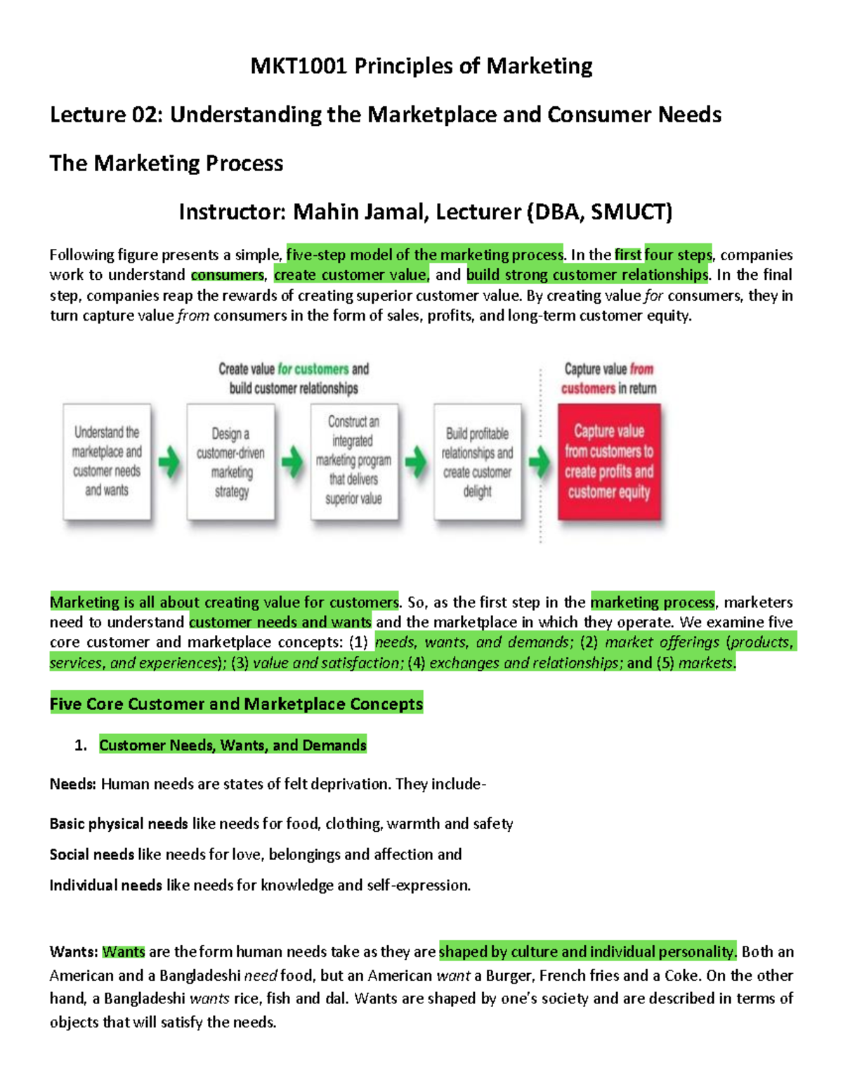 MKT1001 Principles of Marketing Lecture 02: The Marketing Process ...