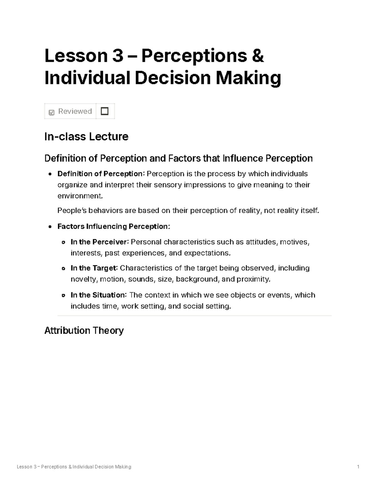 Lesson 3: Perceptions and individual decision making overview - Studocu
