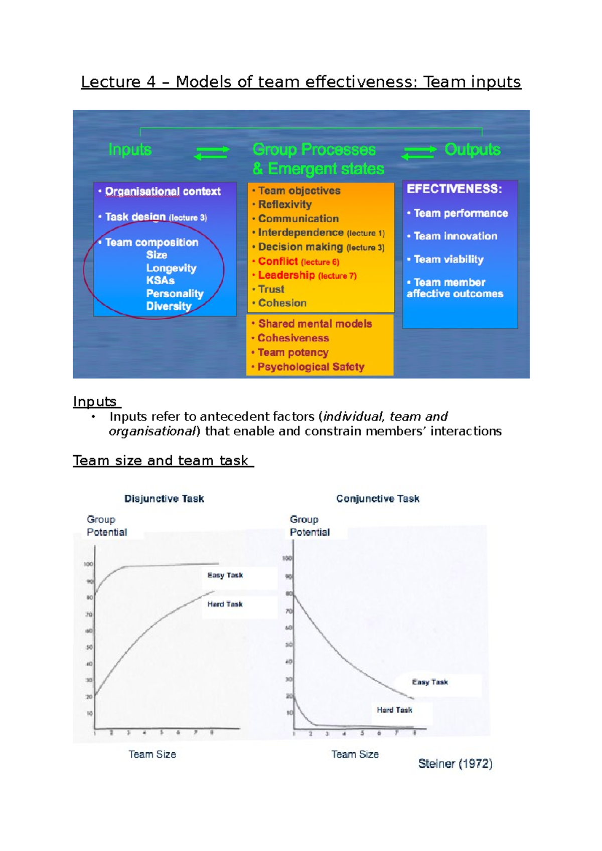 Lecture 4 – Models of team effectiveness - Lecture 4 – Models of team ...