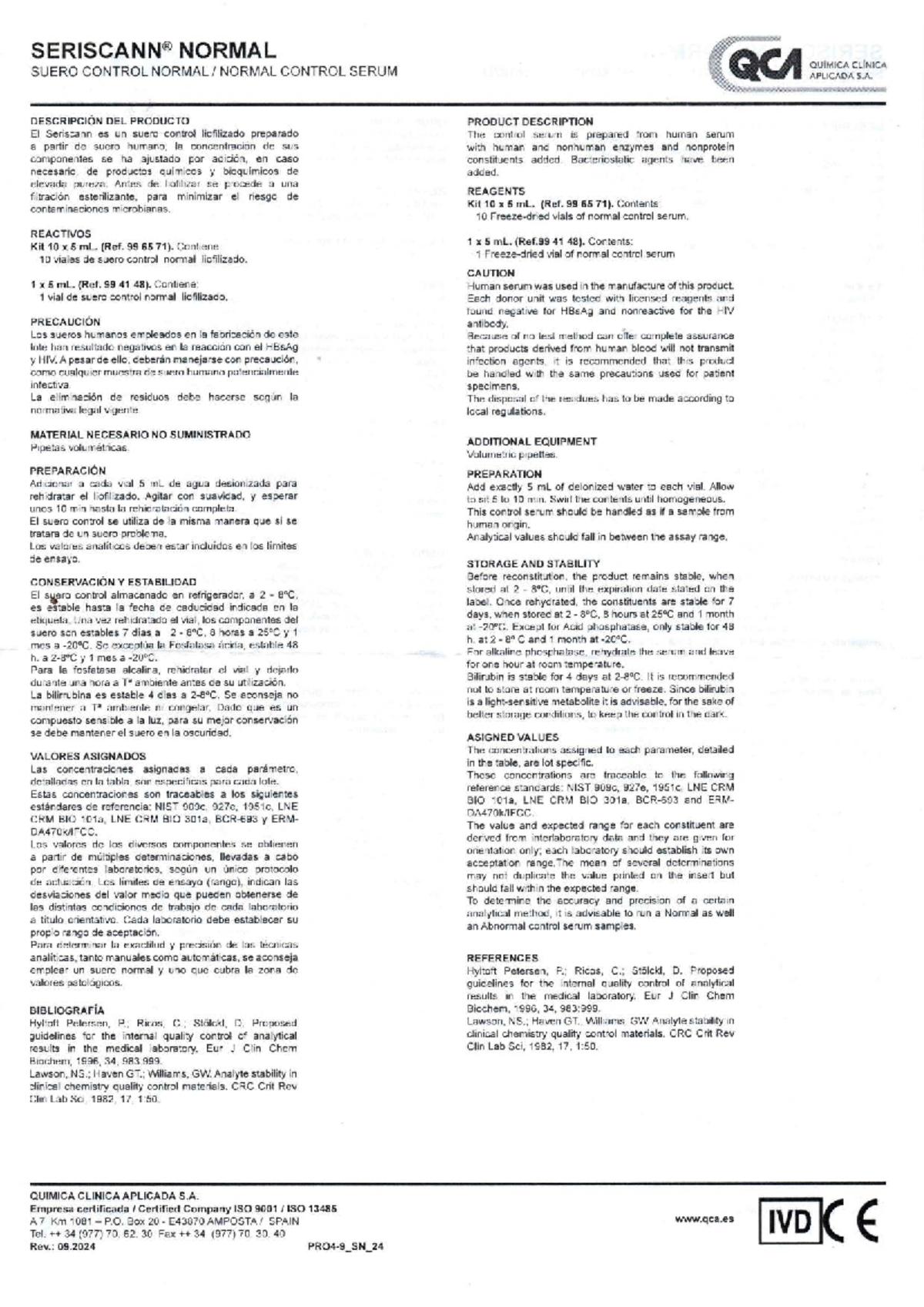 SUERO CONTROL NORMAL / NORMAL CONTROL SERUM QCA QUÍMICA CLÍNICA - Studocu