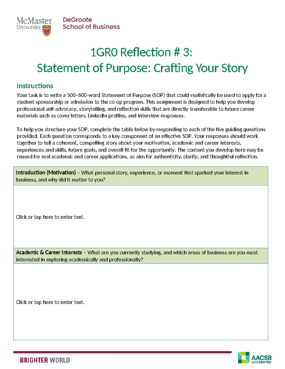 1GR0 - Reflection 3: Crafting Your Statement of Purpose for W2026 - Studocu