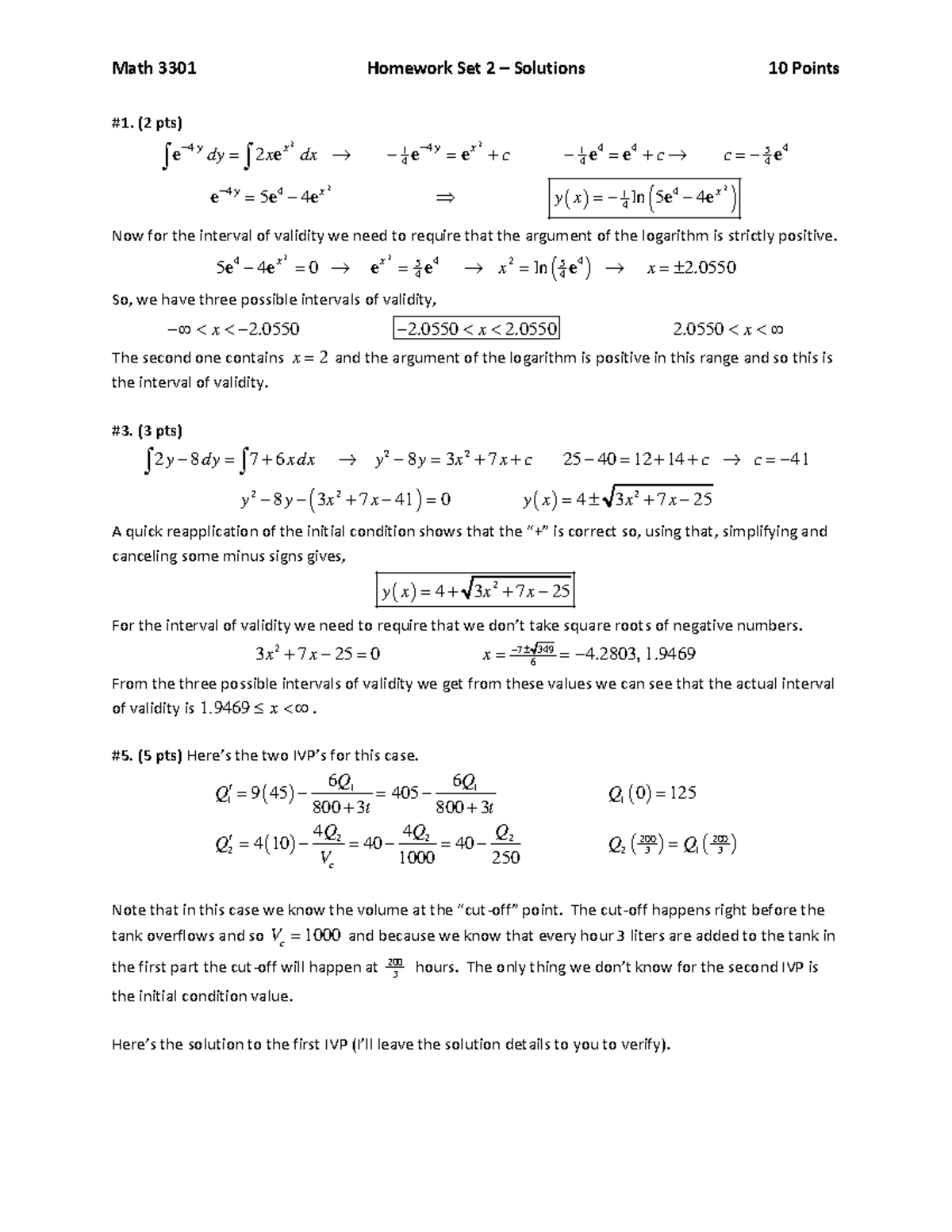 Hw 02 spring 2017 answers - Math 3301 Homework Set 2 Solutions 10 ...