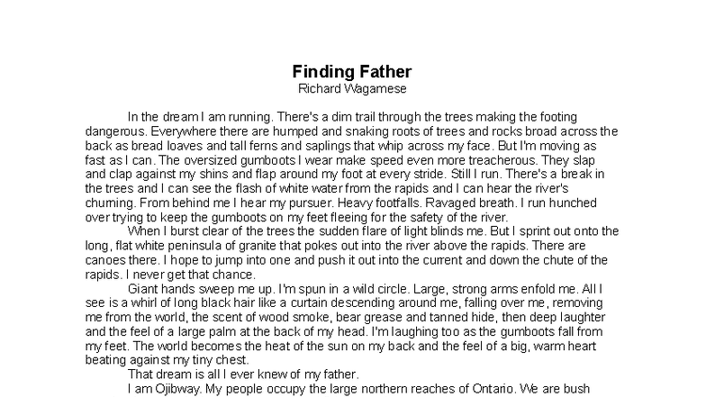 Finding Father: A Journey Through Memory and Loss - R. Wagamese - Studocu