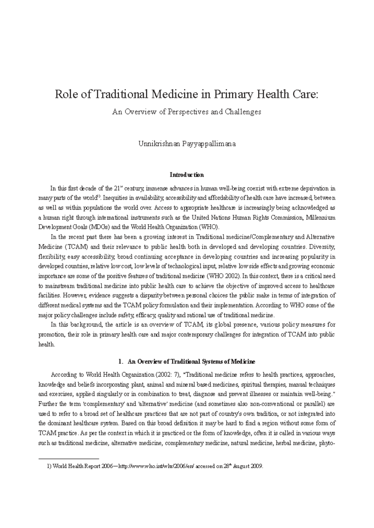 Role of Traditional Medicine in Primary Health Care: Perspectives ...