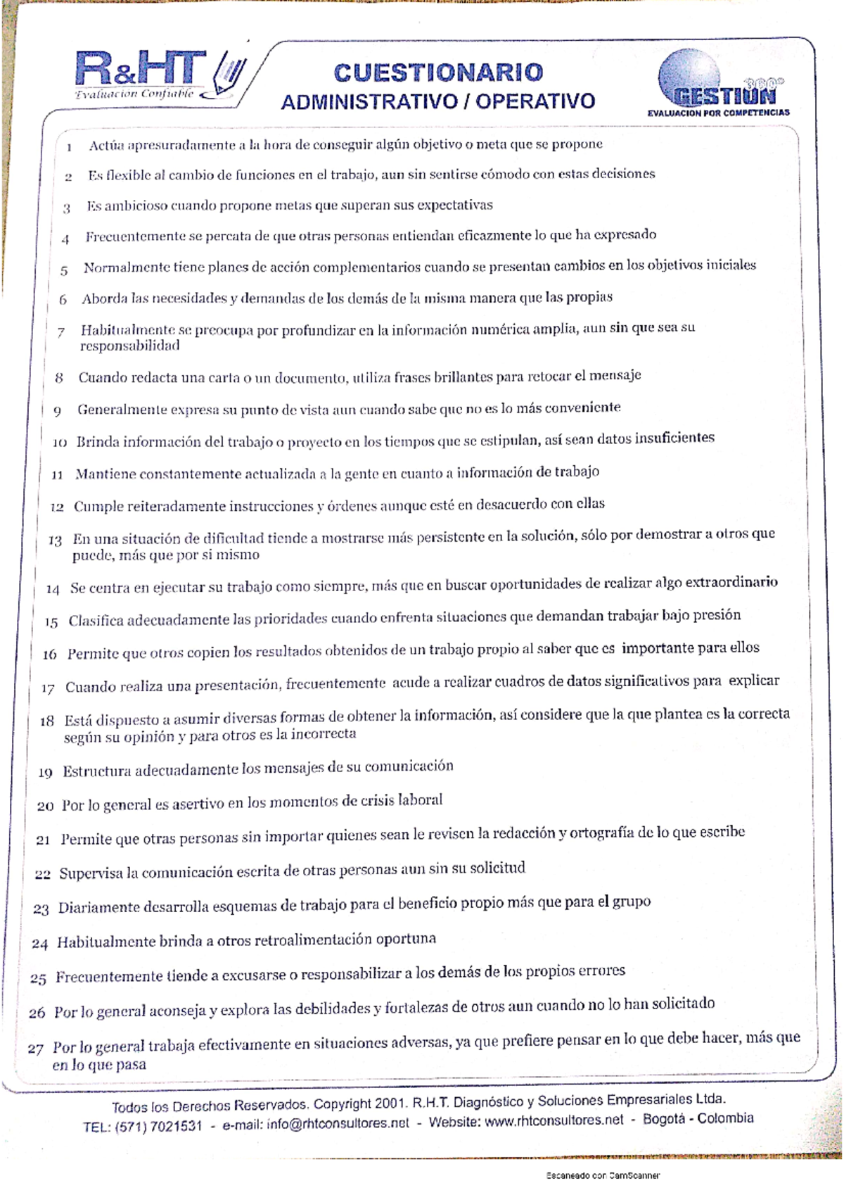 Cuestionario RHT - Evaluación por Competencias Administrativas y ...