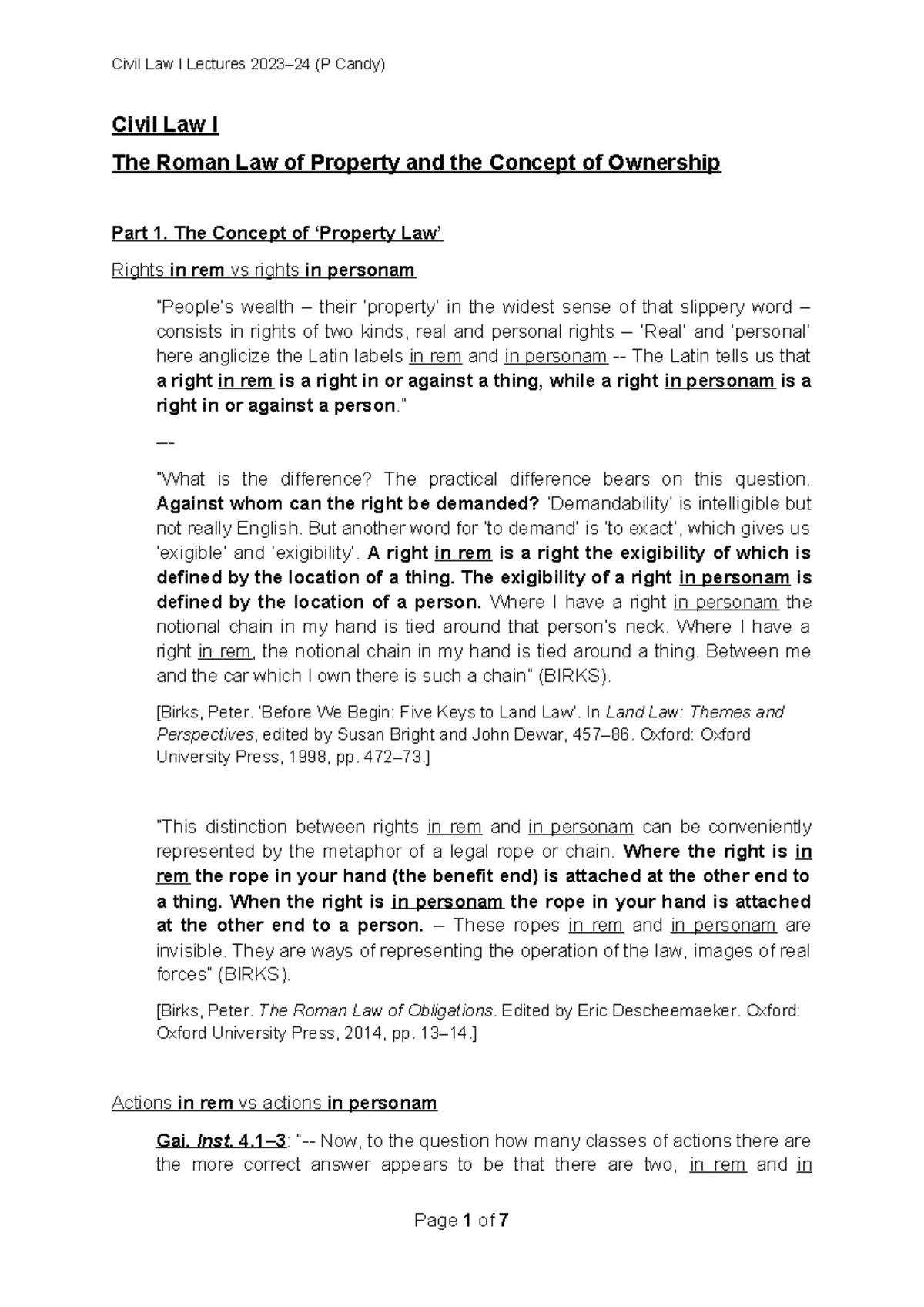Civil Law I: Roman Law of Property and Ownership Concepts - Studocu