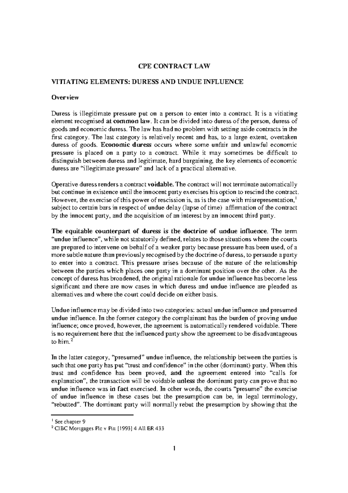 CPE Contract Law: Duress & Undue Influence Overview and Cases - Document Preview