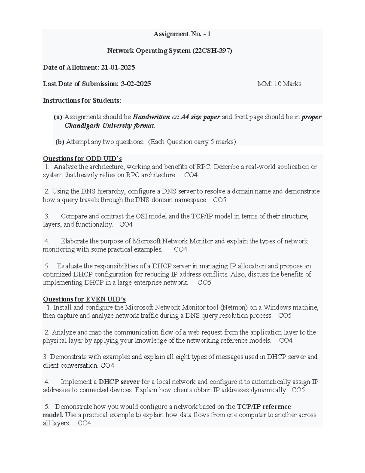 Assignment 1 - network operating system (nos) guidelines and questions ...