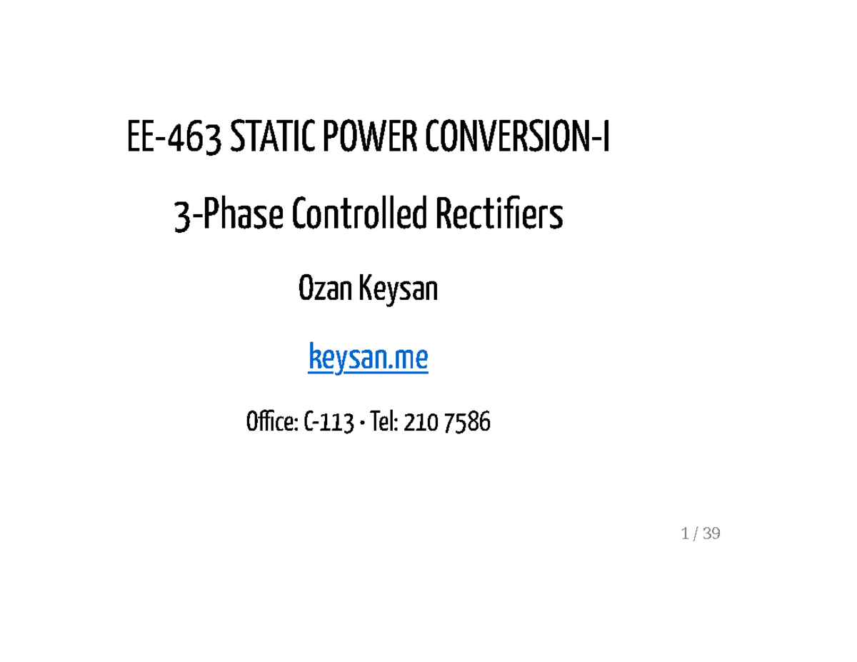 EE-463 Lecture Notes: 3-Phase Controlled Rectifiers Insights - Studocu