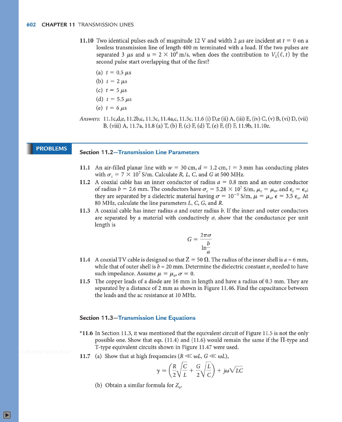 Chapter 11 Transmission Lines: Sample Problems and Solutions - Studocu