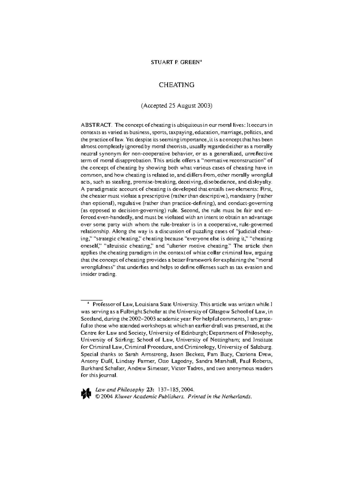 Philosophical Analysis of Cheating: A Study on Moral Implications - Studocu