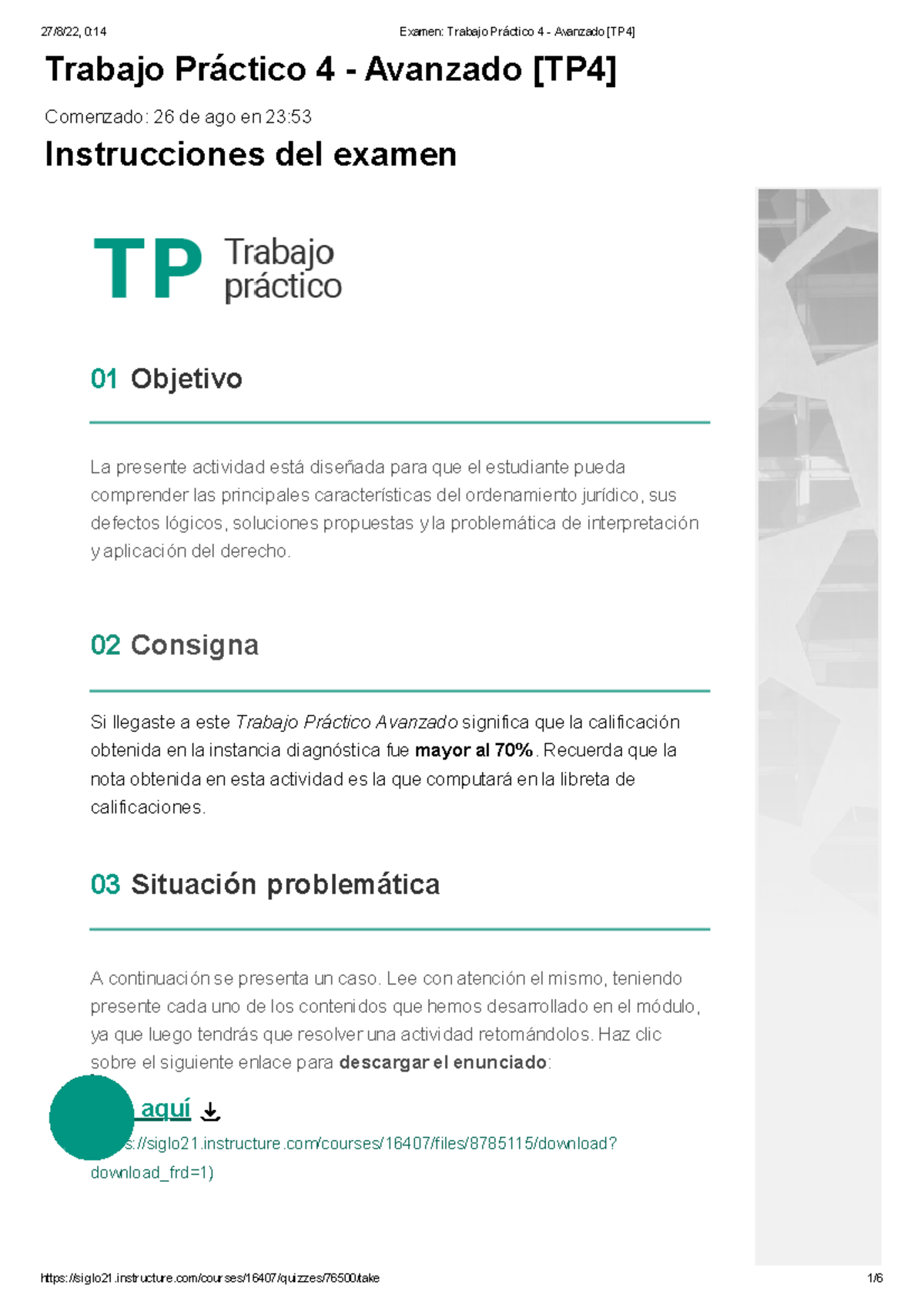 Trabajo Práctico 4: Introducción al Derecho Avanzado [TP4] - Studocu