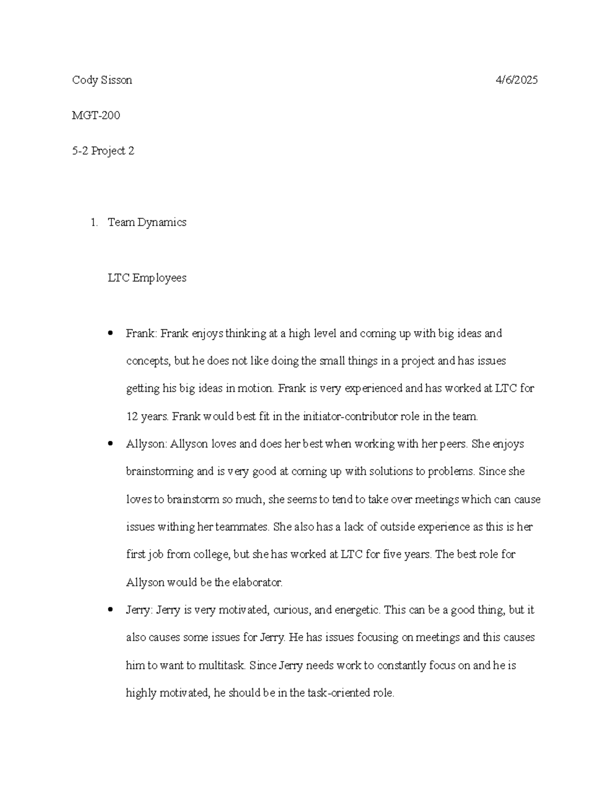 LTC 5-2 Project 2: Team Dynamics and Human Relations Theory Analysis ...