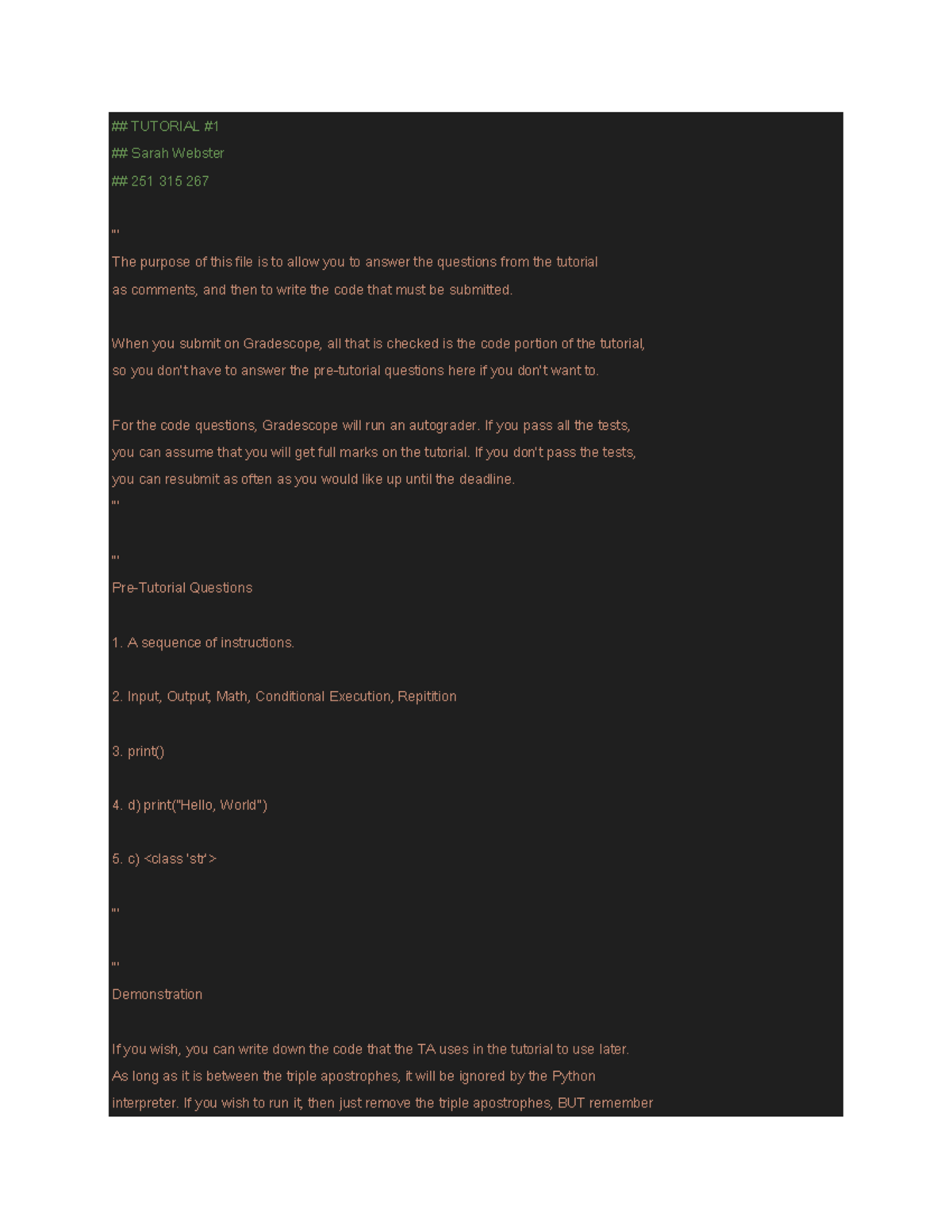 Tutorial 01: Coding Exercises and Submission Guidelines for CS 251 ...