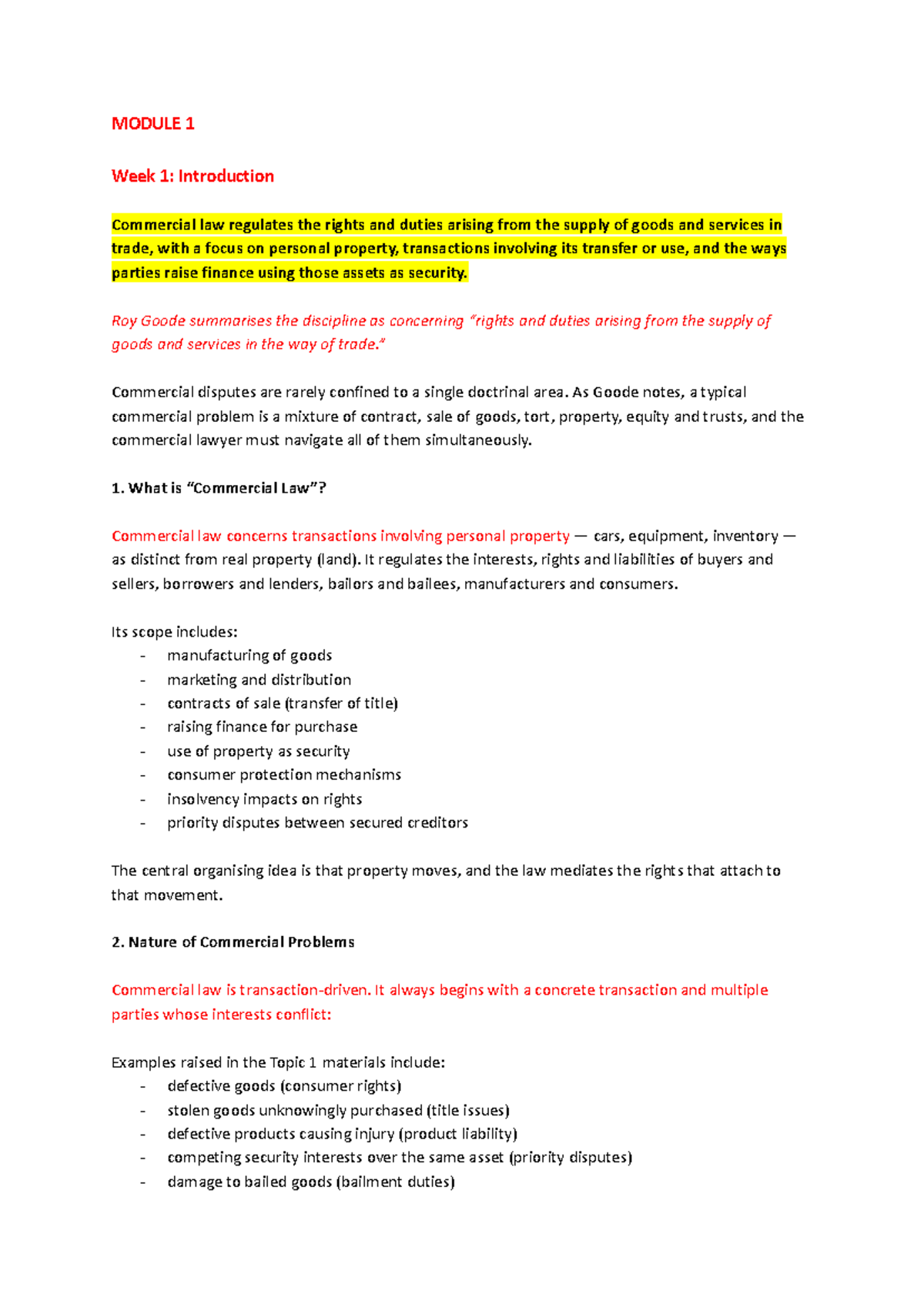 Property and Commercial Law Notes: Module 1 & 2 Overview - Studocu