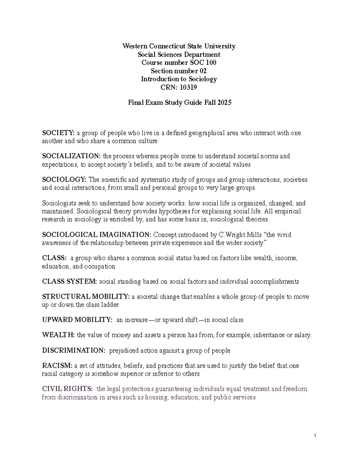 SOC 100 Final Exam Study Guide: Intro to Sociology, Fall 2025 - Studocu