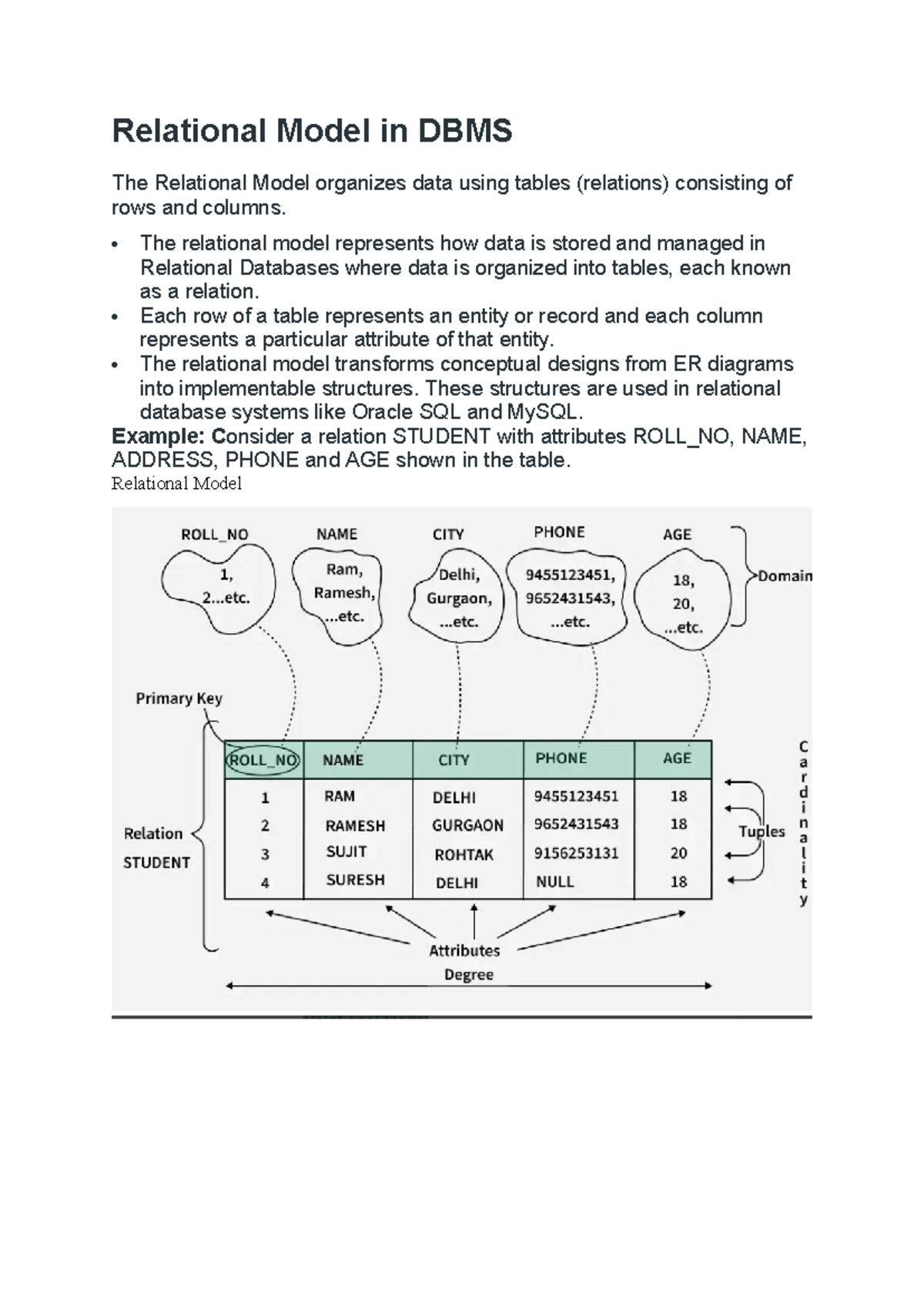 Relational Model Concepts in DBMS: Key Terms & Structures - Studocu