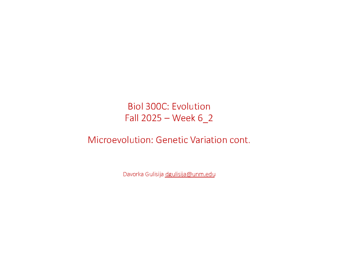 Biol 300C: Evolution Fall 2025 Week 6_2 Microevolution Recap - Studocu