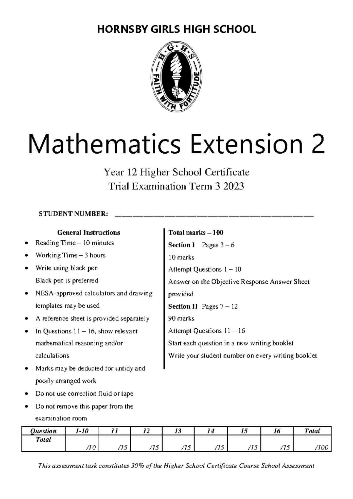 2022 HSC Mathematics Extension 1 Trial Exam Solutions (X1) - Studocu