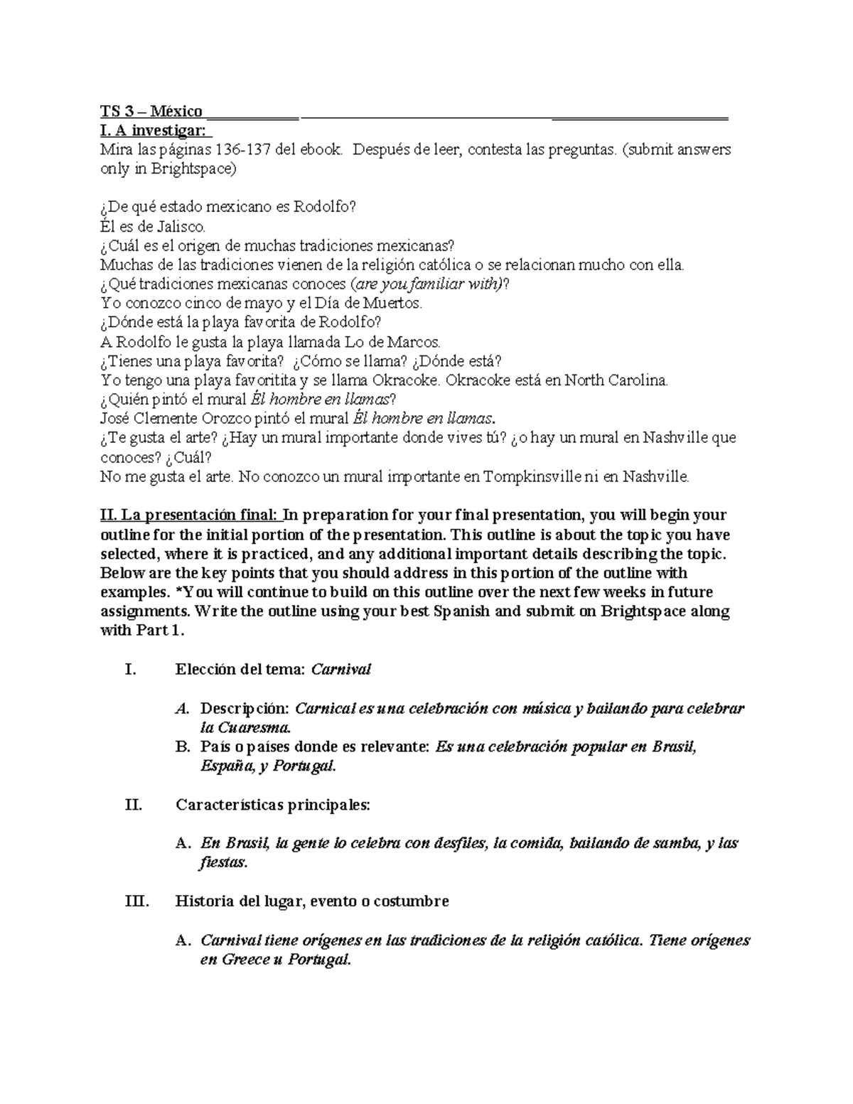 TS 3 México S24 - Spanish Assignment & Presentation Outline - Studocu