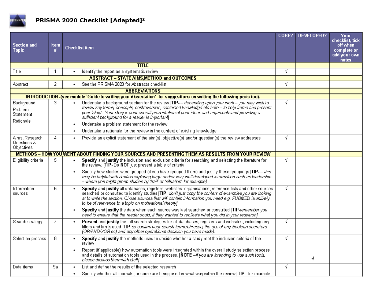 Prisma v6 - Section and Topic Item # Checklist item CORE? DEVELOPED ...