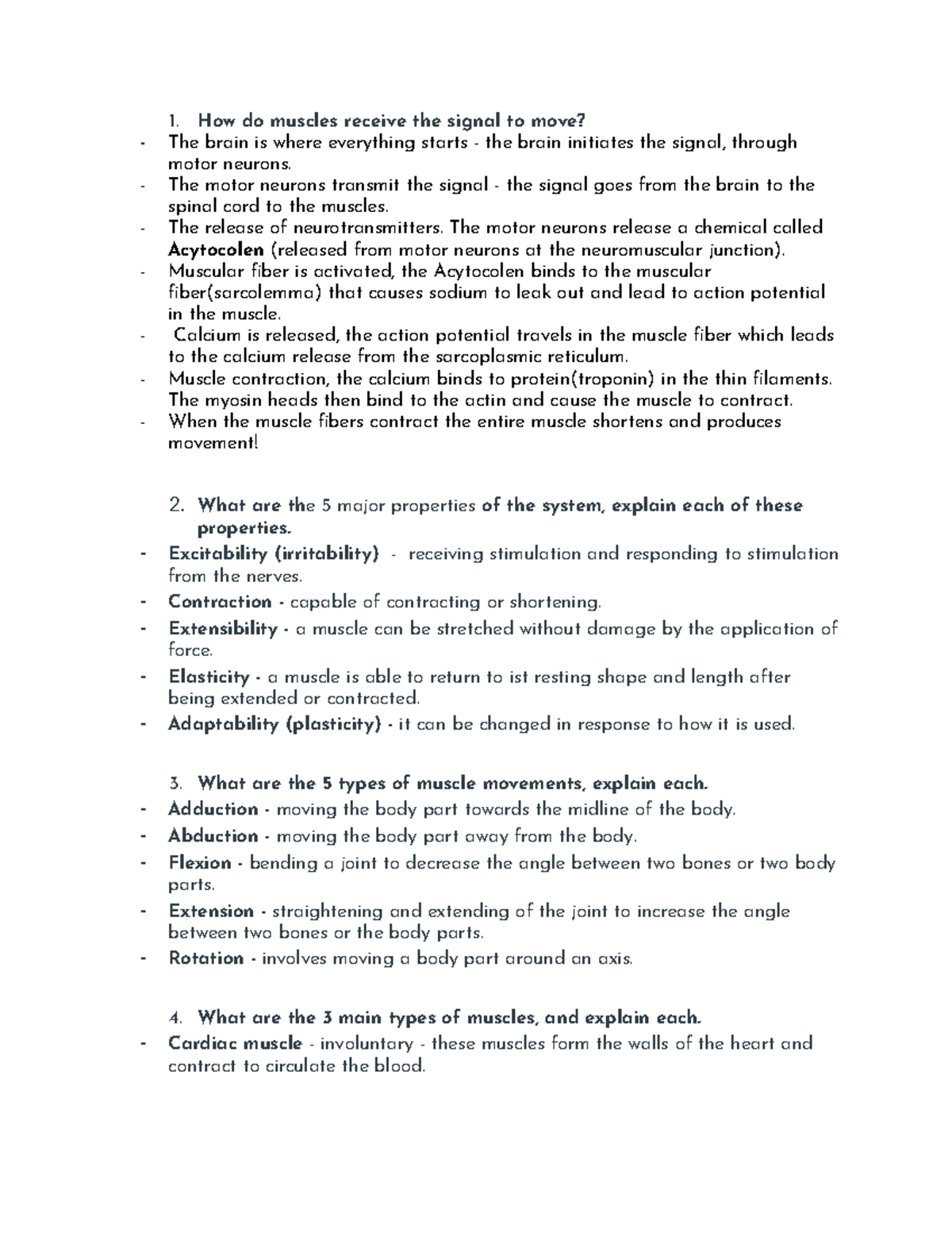BIO 101 - HW 5: Muscle Contraction and Neuromuscular Junction Notes ...