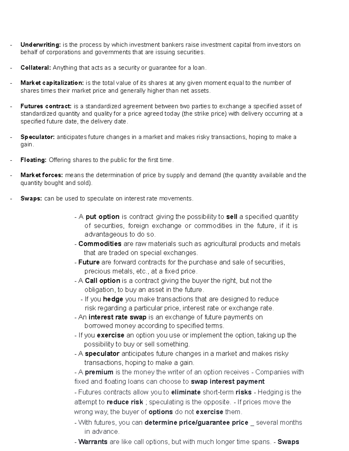 KEY Terms for Underwriting and Financial Instruments - ôn thi - Studocu