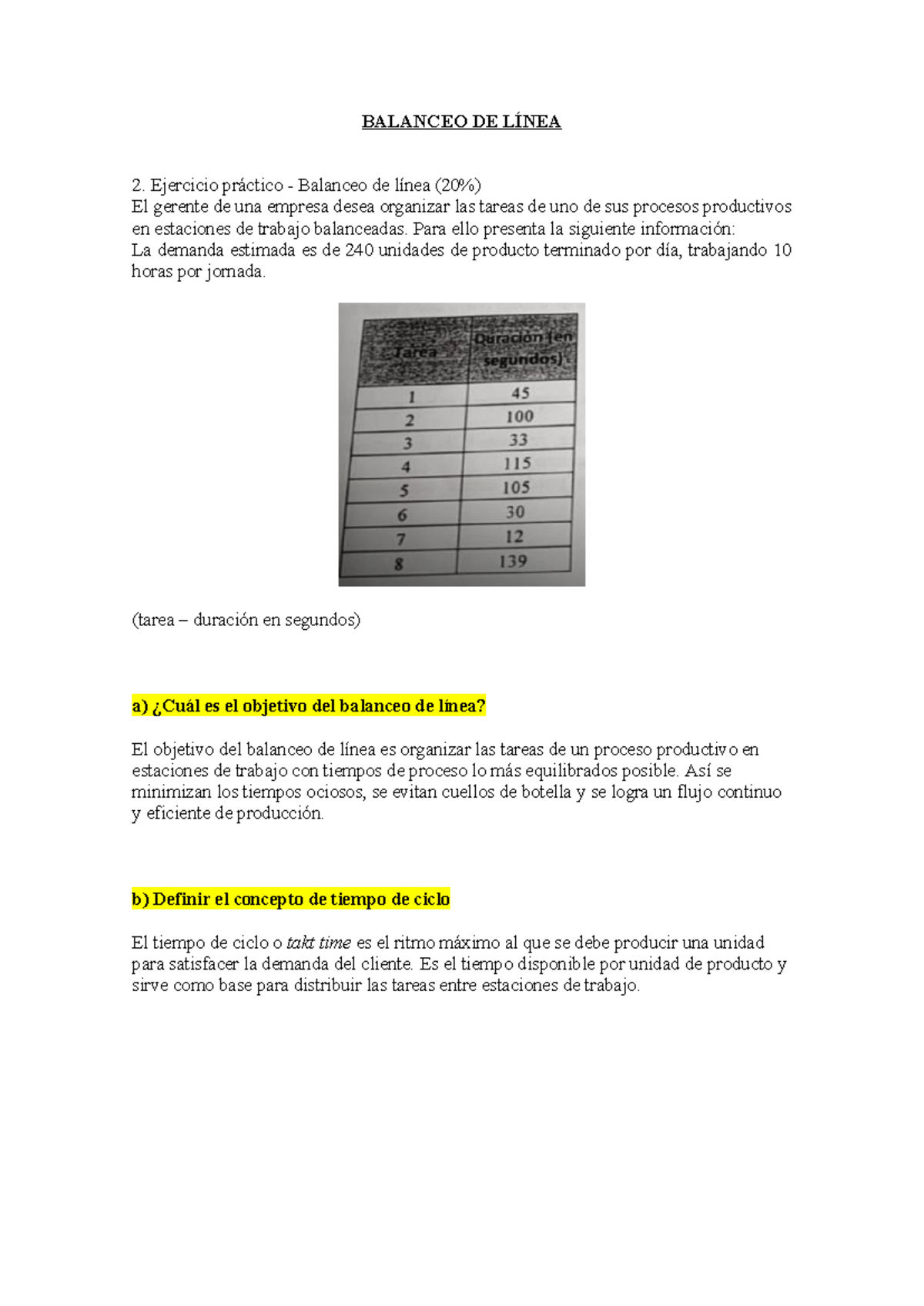 Calculo De Takt Time